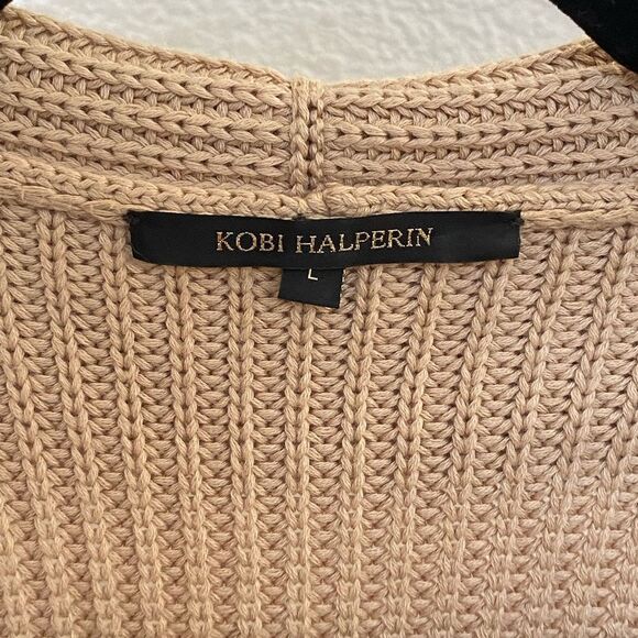 Kobi Halperin Tan Sleeveless Shawl Collar Draped Cotton Cardigan, Size L - Picture 4 of 7